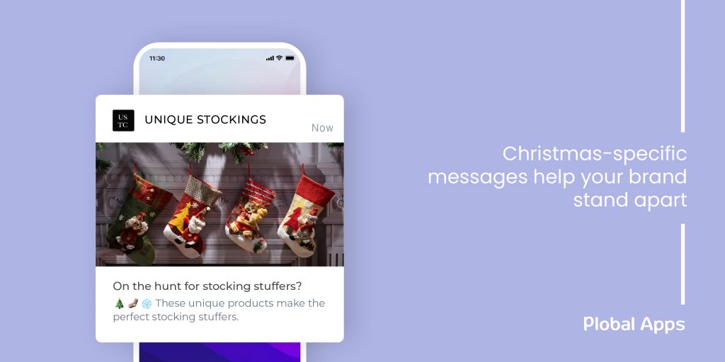 A notification alerting customers of a brand's stocking stuffers options. 
